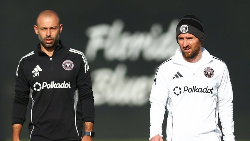 Inter Miami CF head coach and player in Polkadot training tops at the training centre