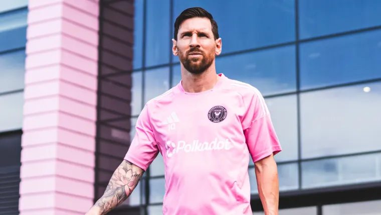 Inter Miami CF pink kit carrying the Polkadot mark