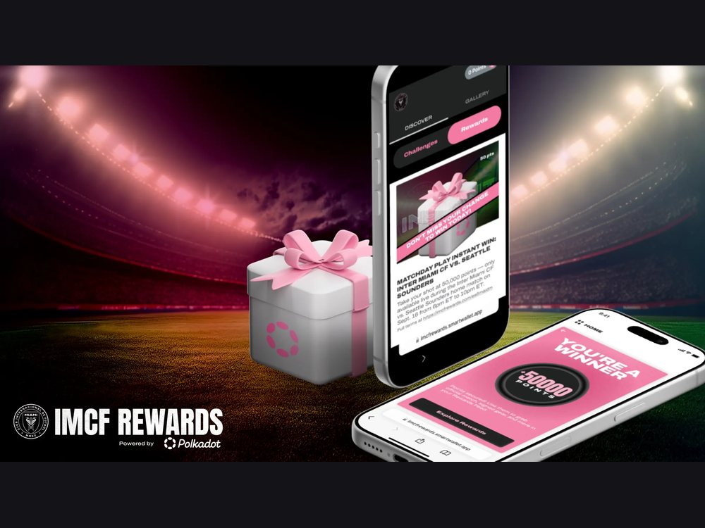 The IMCF Rewards fan platform, powered by Polkadot, shown on mobile