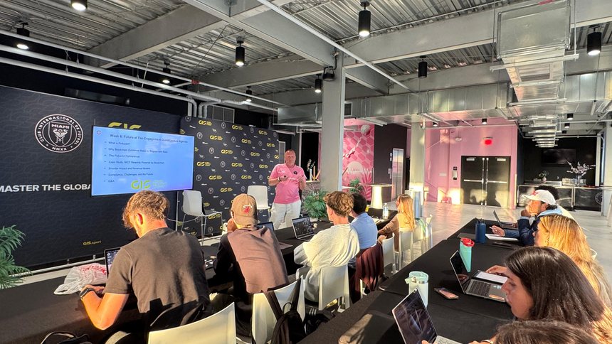 Chris Wade teaching a session on the future of fan engagement, using IMCF Rewards as the case study